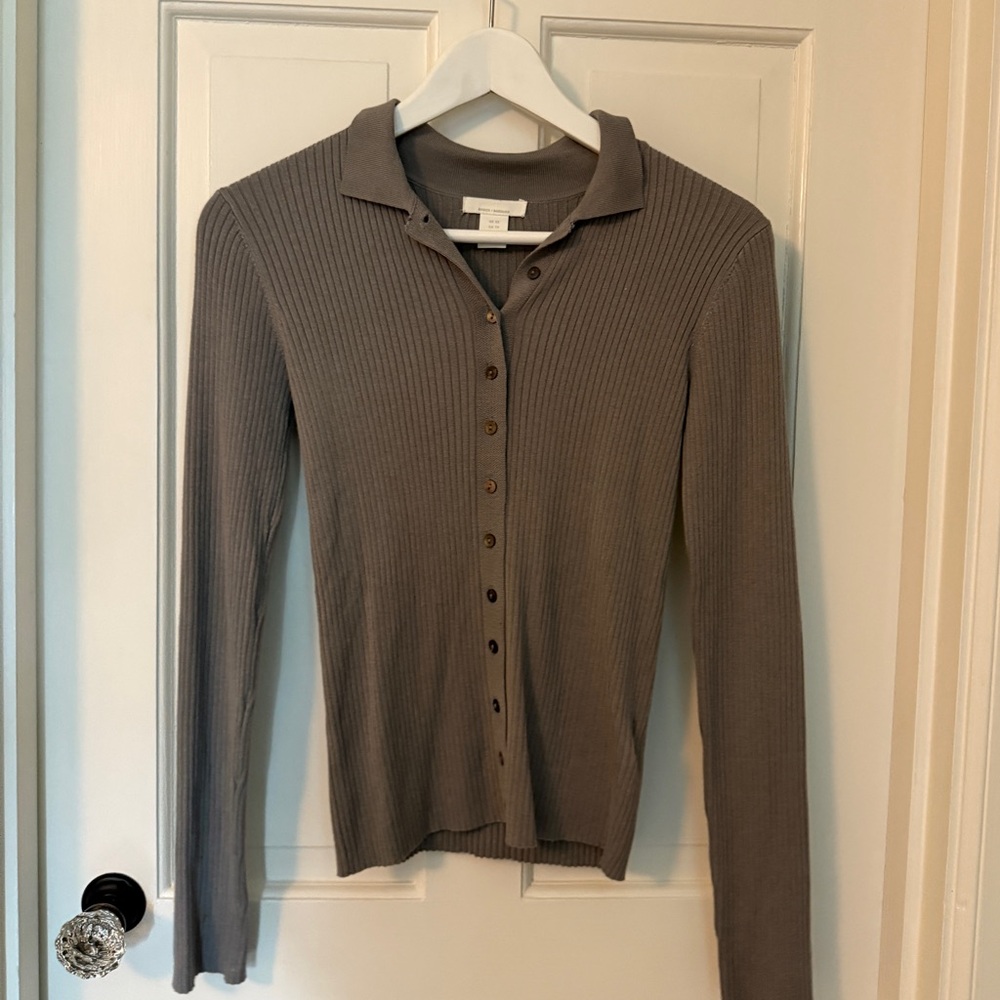 Gray Ribbed Polo Shirt H&M XS